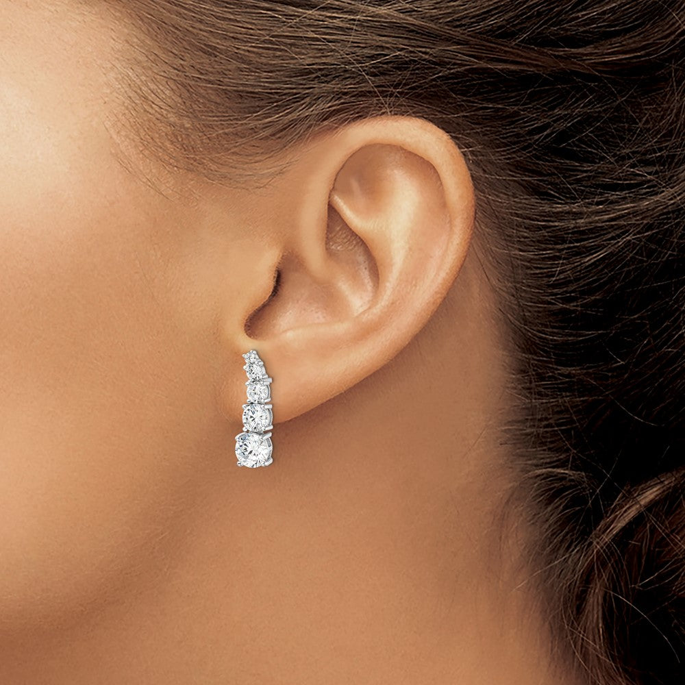 Sterling Silver Rhodium-plated Polished Graduated CZ Post Earrings