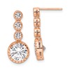 Sterling Silver Rose-tone Polished Round CZ Post Dangle Earrings