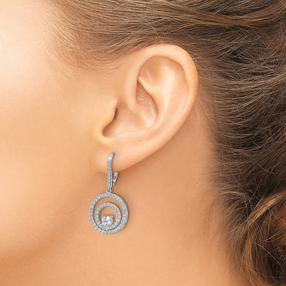 Sterling Silver Rhodium-plated Polished CZ Circles Leverback Earrings