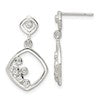 Sterling Silver Polished CZ Square Dangle Post Earrings
