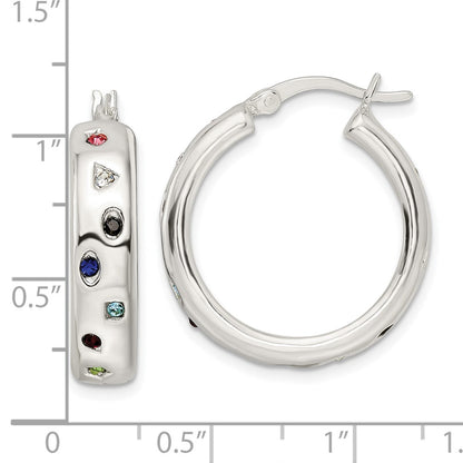 Sterling Silver Polished Multi-color CZ Circle Hoop Earrings