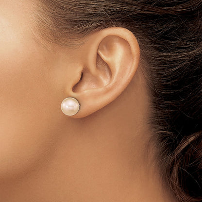 Sterling Silver Rhodium-plated 10-11mm Pink Round Freshwater Cultured Pearl Post Earrings