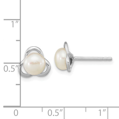 Sterling Silver Rhodium-plated 6-7mm White Button Freshwater Cultured Pearl Post Earrings