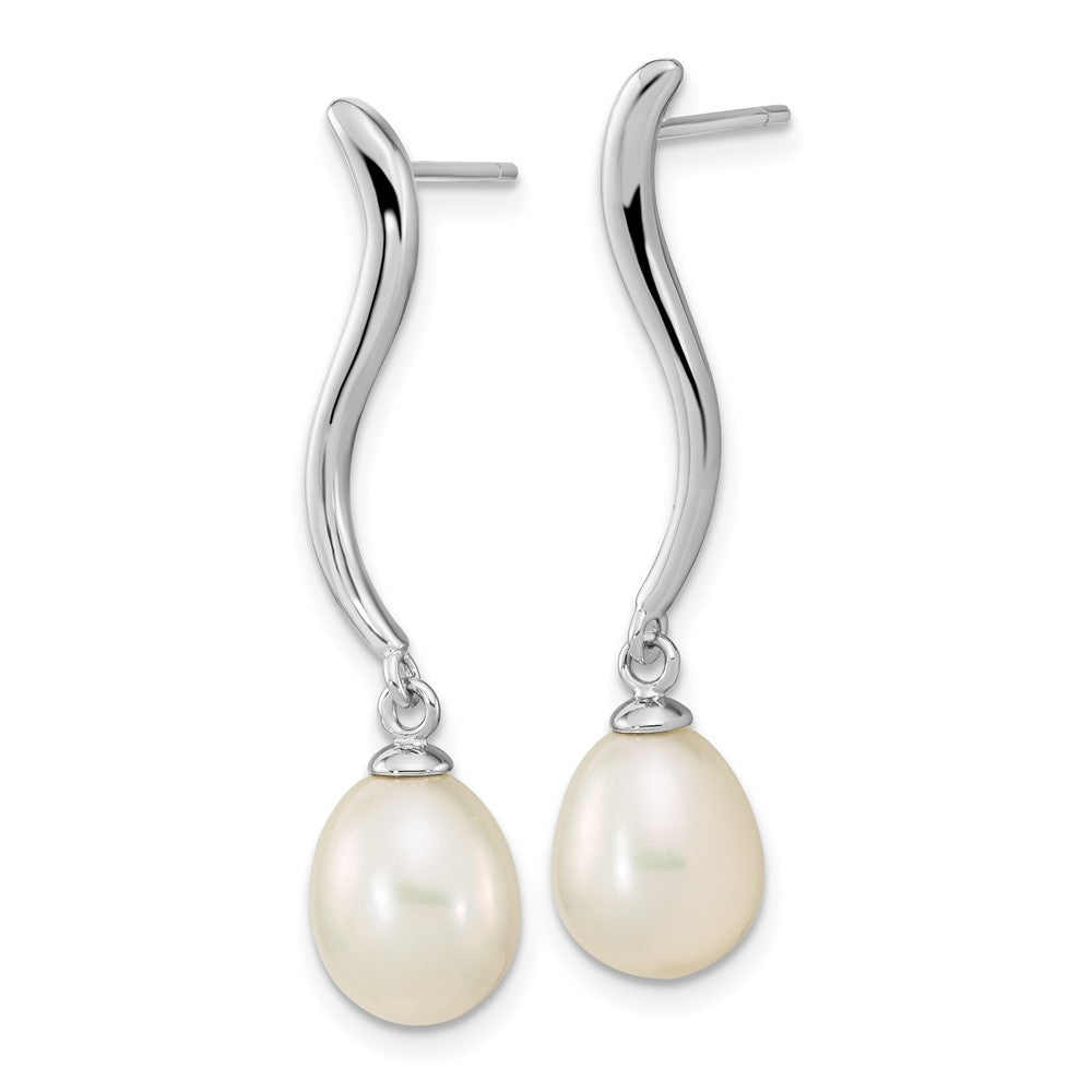 Sterling Silver Rhodium-plated 7-9mm White Teardrop Freshwater Cultured Pearl Post Dangle Earrings