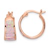 Sterling Silver Rose-tone Polished Pink Created Opal Inlay Hoop Earrings