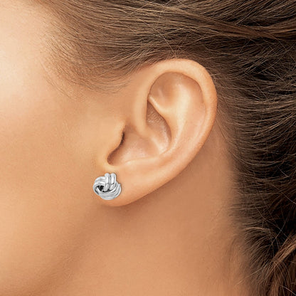 Sterling Silver Rhodium-plated Post Love Knot Earrings