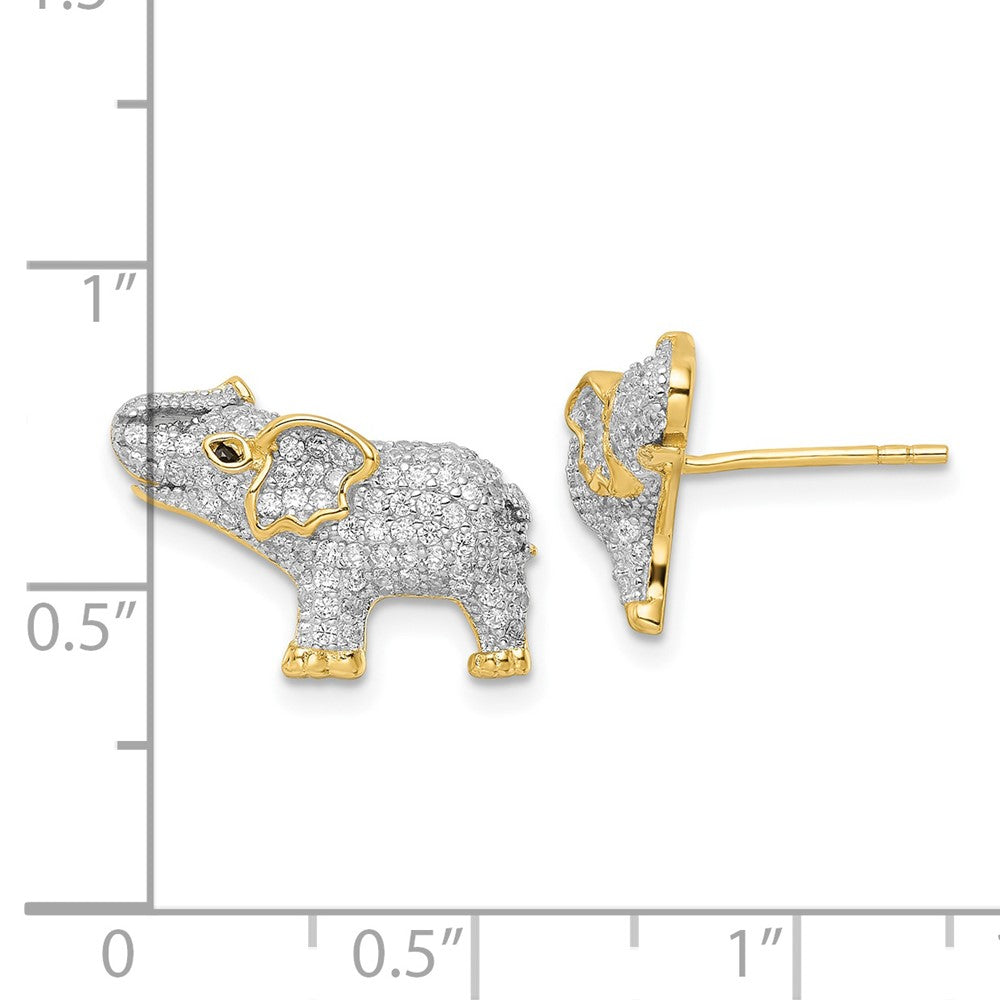 Sterling Silver Rhodium-plated Gold-tone CZ Elephant Post Earrings
