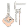 Sterling Silver Rose-tone Quatrefoil CZ Dangle Post Earrings