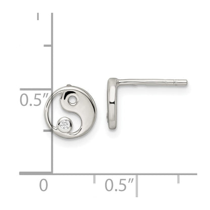 Sterling Silver Polished CZ Yin Yang Post Earrings