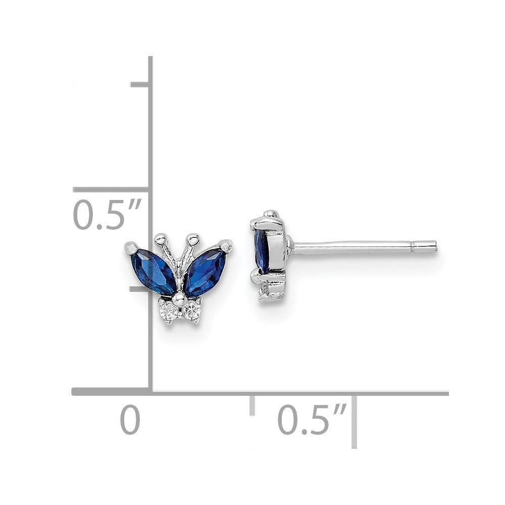 Sterling Silver Rhodium-plated Blue & White CZ Butterfly Post Earrings