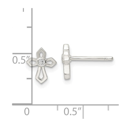 Sterling Silver Polished CZ Passion Cross Post Earrings