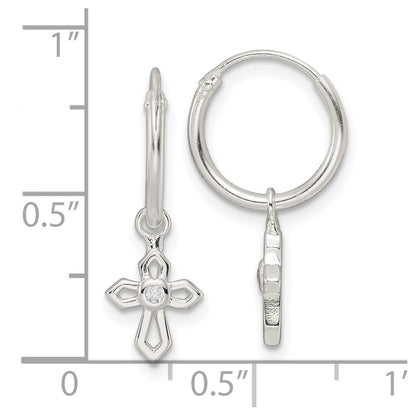 Sterling Silver Polished CZ Passion Cross Dangle Endless Hoop Earrings