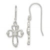Sterling Silver Polished & Beaded CZ Cross Dangle Earrings