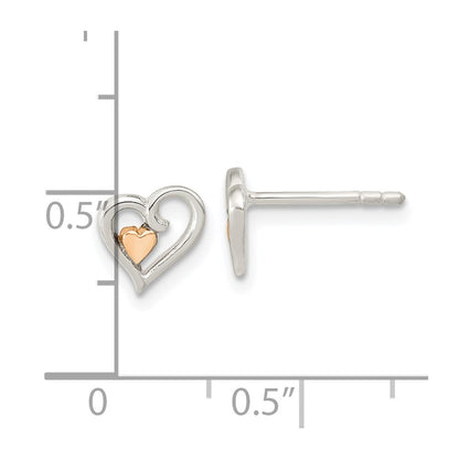 Sterling Silver & Rose-tone Open Heart Children's Post Earrings