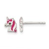 Sterling Silver Polished Multi-color Enameled Unicorn Head Children's Post Earrings