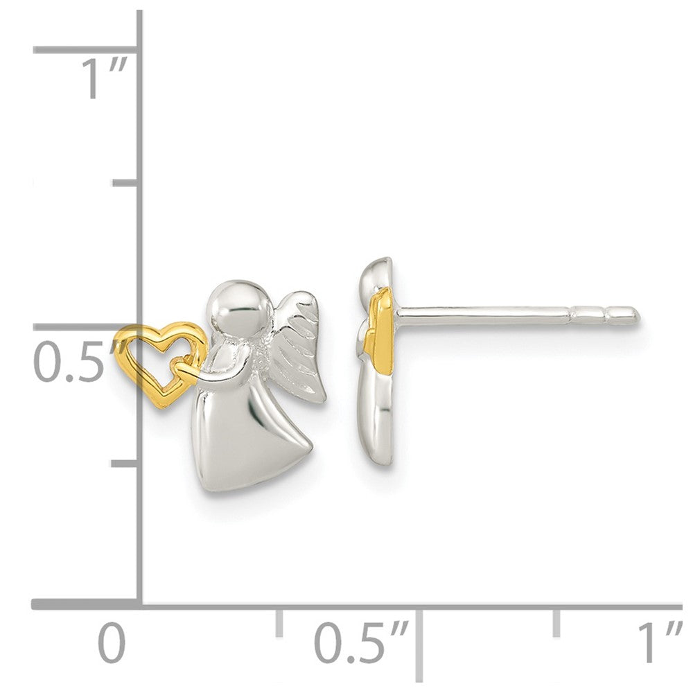 Sterling Silver Angel Gold-tone Heart Polished Post Earrings