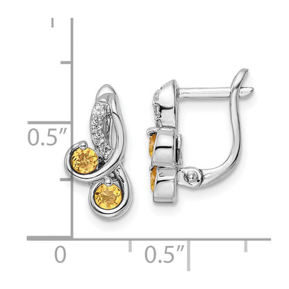 SS Rhod-plate .52t.w. Citrine/White Topaz Swirl Hinged Earring
