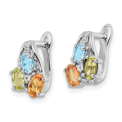 Sterling Silver RH-plated 1.50t.w. PE/CI/LSBT/WT Hinged Earrings