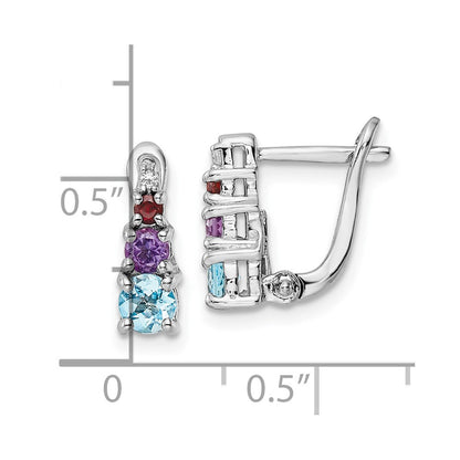 Sterling Silver RH-plated .93t.w. LSBT/AM/GA/WT Hinged Earrings