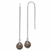 Sterling Silver Rhodium-plated 9-10mm Black Teardrop Tahitian Saltwater Cultured Pearl Threader Earrings