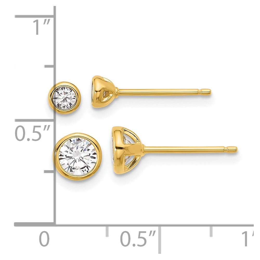 Sterling Silver Gold-tone 3mm and 5mm CZ Bezel Post Earrings Set