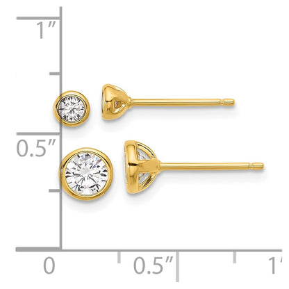 Sterling Silver Gold-tone 3mm and 5mm CZ Bezel Post Earrings Set