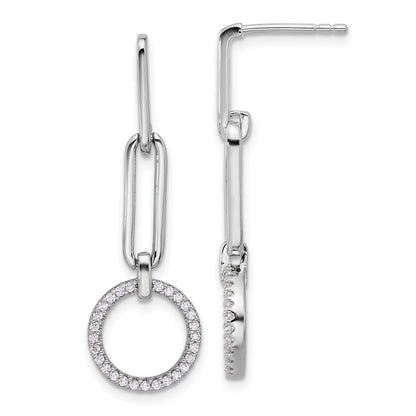 Pure Fire Sterling Silver Rhod-plated CZ Dangle Post Earrings