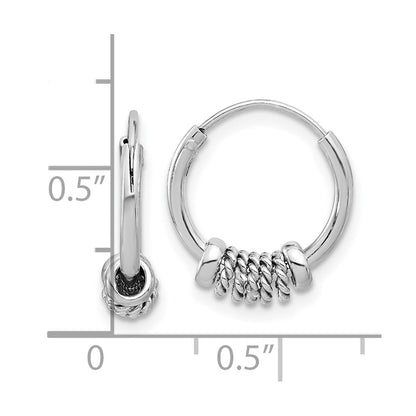 Sterling Silver Rhodium-plated Polished/Textured Endless Hoop Earrings