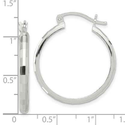 Sterling Silver Polished Textured Hoop Earrings