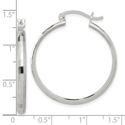 Sterling Silver Polished Textured Hoop Earrings