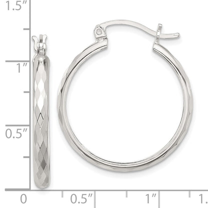 Sterling Silver Polished Textured Hoop Earrings