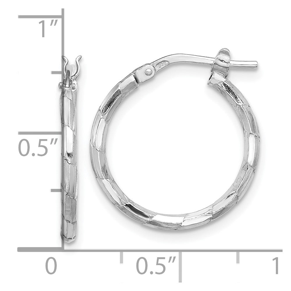 Sterling Silver Rhodium-plated Polished Textured 1.60mm Hoop Earrings