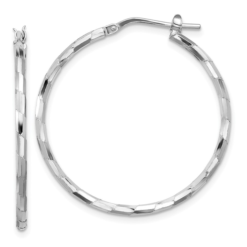 Sterling Silver Rhodium-plated Polished Textured 1.60mm Hoop Earrings