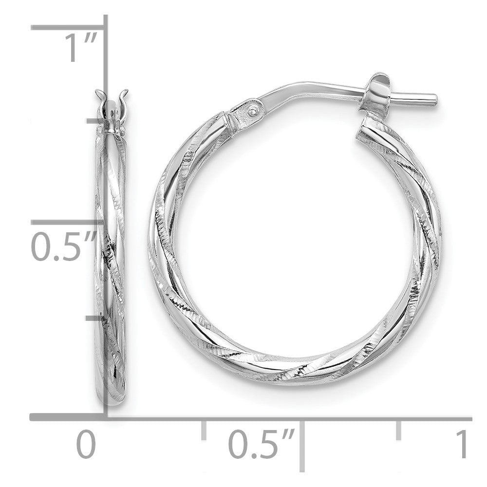 Sterling Silver Rhodium-plated Polished Diamond-cut 2.00mm Hoop Earrings