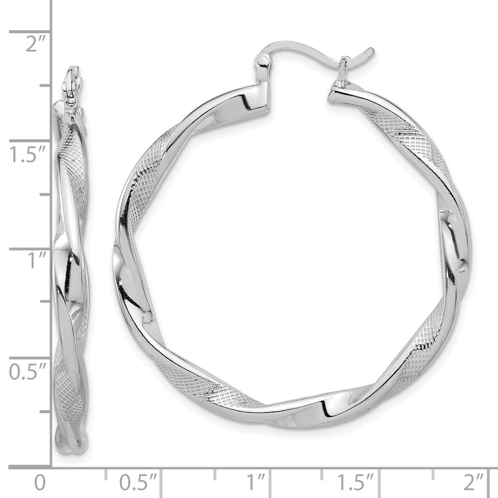Sterling Silver Rhodium-plated Textured 3.7mm Twisted Hoop Earrings