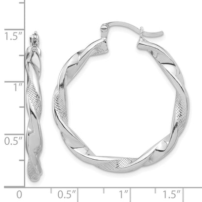 Sterling Silver Rhodium-plated Textured 3.7mm Twisted Hoop Earrings