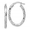 Sterling Silver Rh-plated Polished and Textured Twisted Oval Hoop Earrings