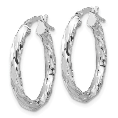Sterling Silver Rh-plated Polished and Textured Twisted Oval Hoop Earrings