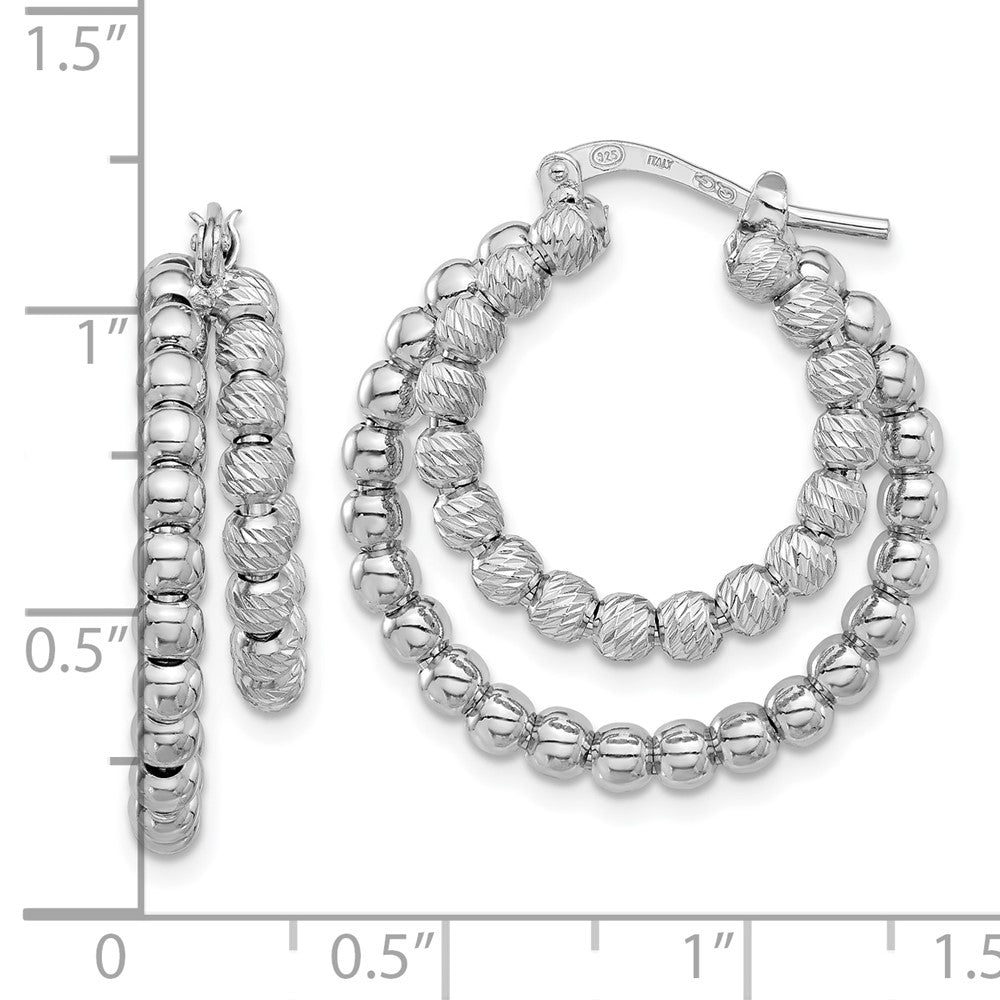 Sterling Silver Rhod-plated D/C Beaded Double Hoop Earrings