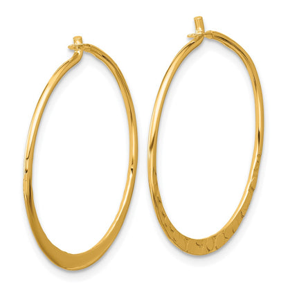 Sterling Silver Gold-tone Polished and Hammered Hoop Earrings