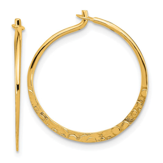 Sterling Silver Gold-tone Polished and Hammered Hoop Earrings