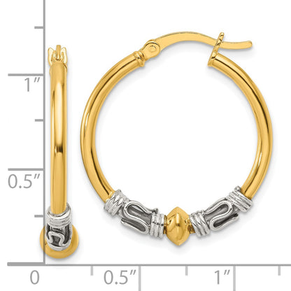 Sterling Silver Gold-tone Polished Antiqued Beaded Hoop Earrings