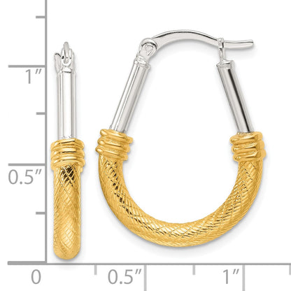 Sterling Silver and Gold-tone Polish and Textured Fancy Hoop Earrings