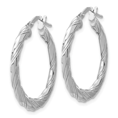 Sterling Silver RH-plated Polished and Textured Twisted Hoop Earrings