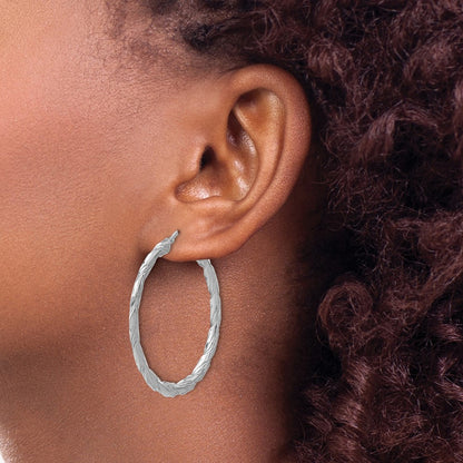 Sterling Silver RH-plated Polished and Textured Twisted Hoop Earrings