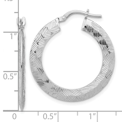 Sterling Silver Rhodium-plated D/C Knife Edge Round Hoop Earrings