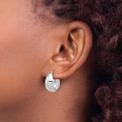 Sterling Silver RH-plated Polished Tapered Round SM Hoop Earrings