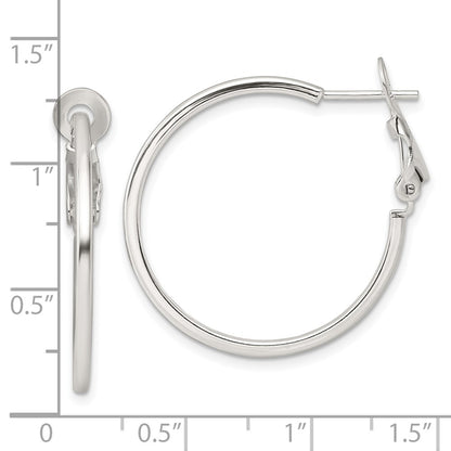 Sterling Silver Polished 1.75mm Omega Back Round Hoop Earrings