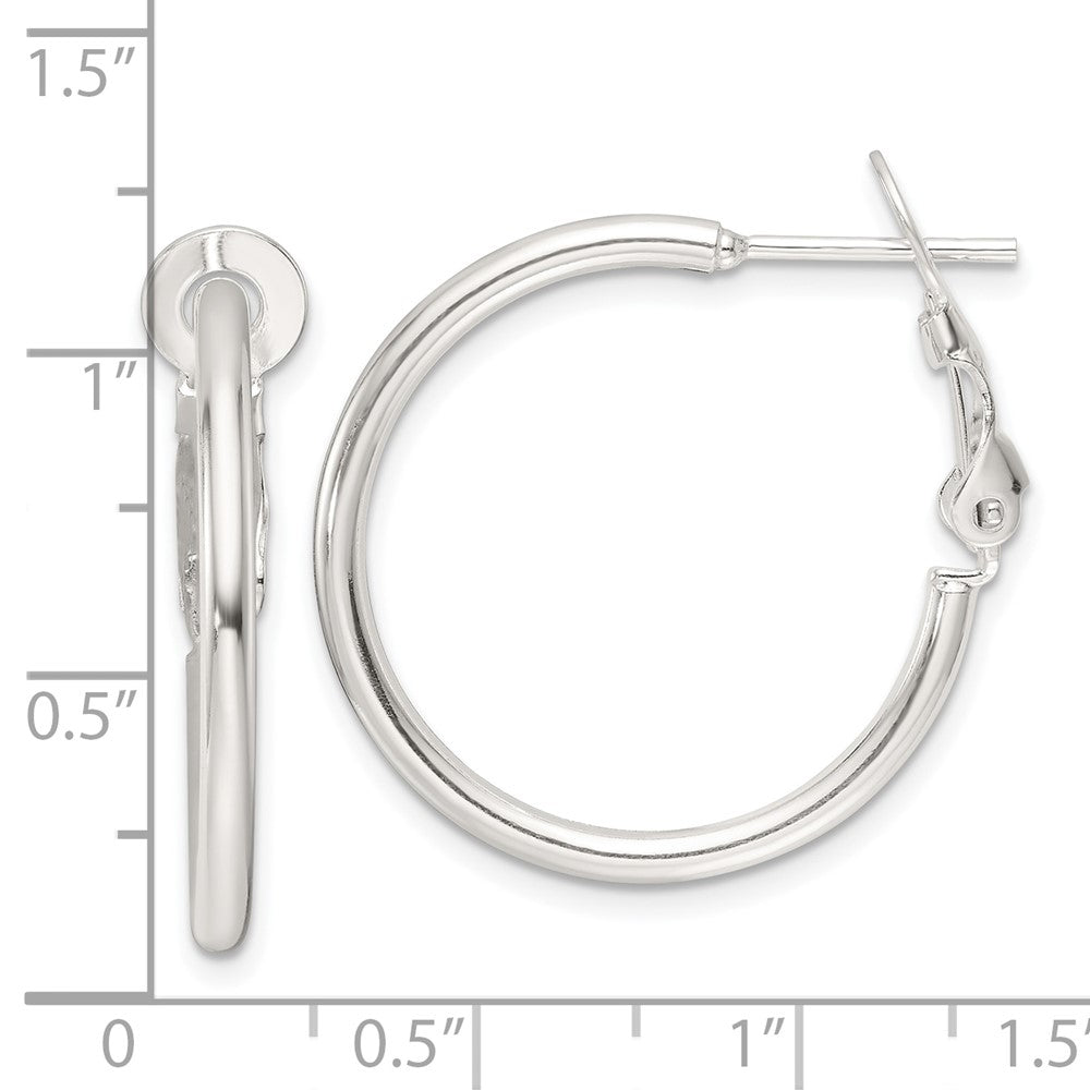 Sterling Silver Polished 25x2mm Omega Back Round Hoop Earrings