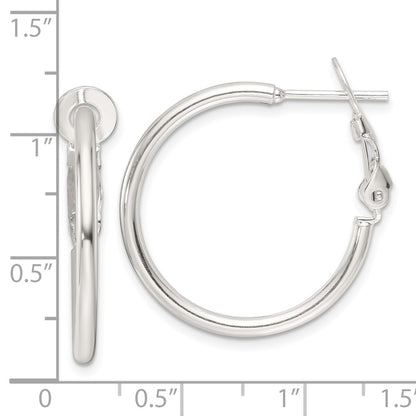 Sterling Silver Polished 25x2mm Omega Back Round Hoop Earrings